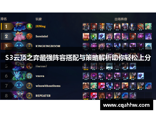 S3云顶之弈最强阵容搭配与策略解析助你轻松上分